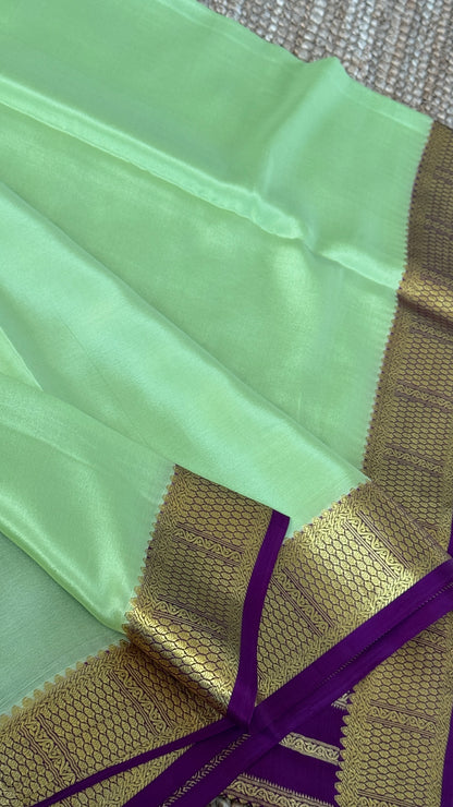 Pure Mysore Crepe Silk Sarees - Pista Green and Purple combo