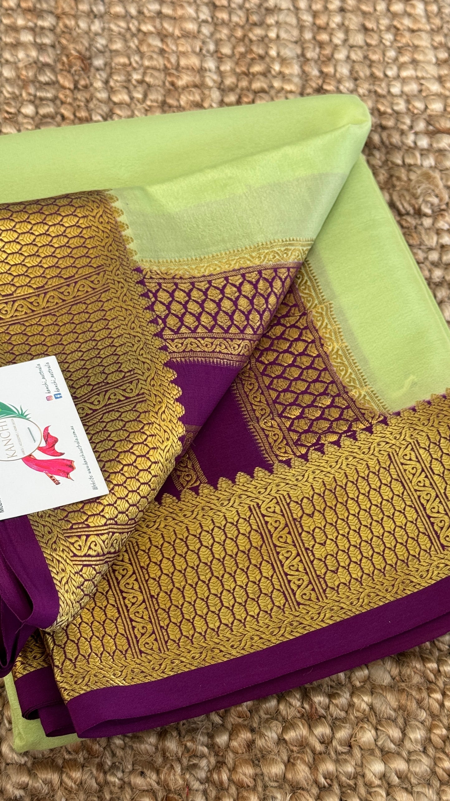 Pure Mysore Crepe Silk Sarees - Pista Green and Purple combo