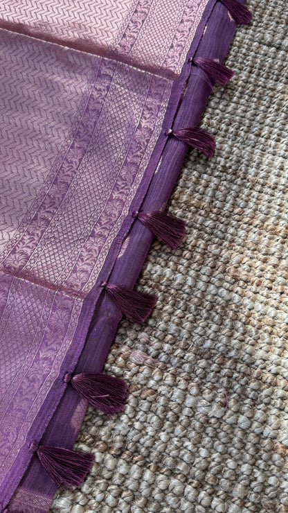 Cotton Silk Saree – Purple with Rose gold Zari border
