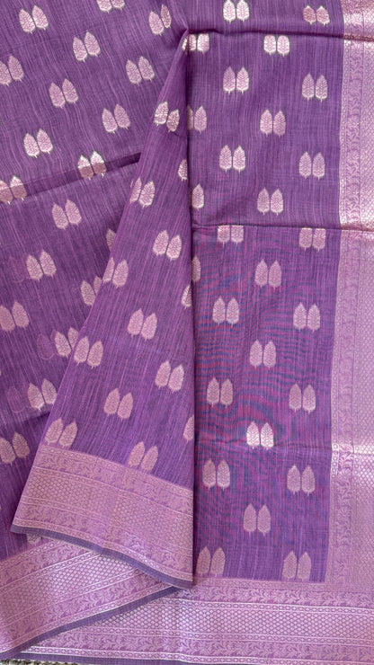 Cotton Silk Saree – Purple with Rose gold Zari border