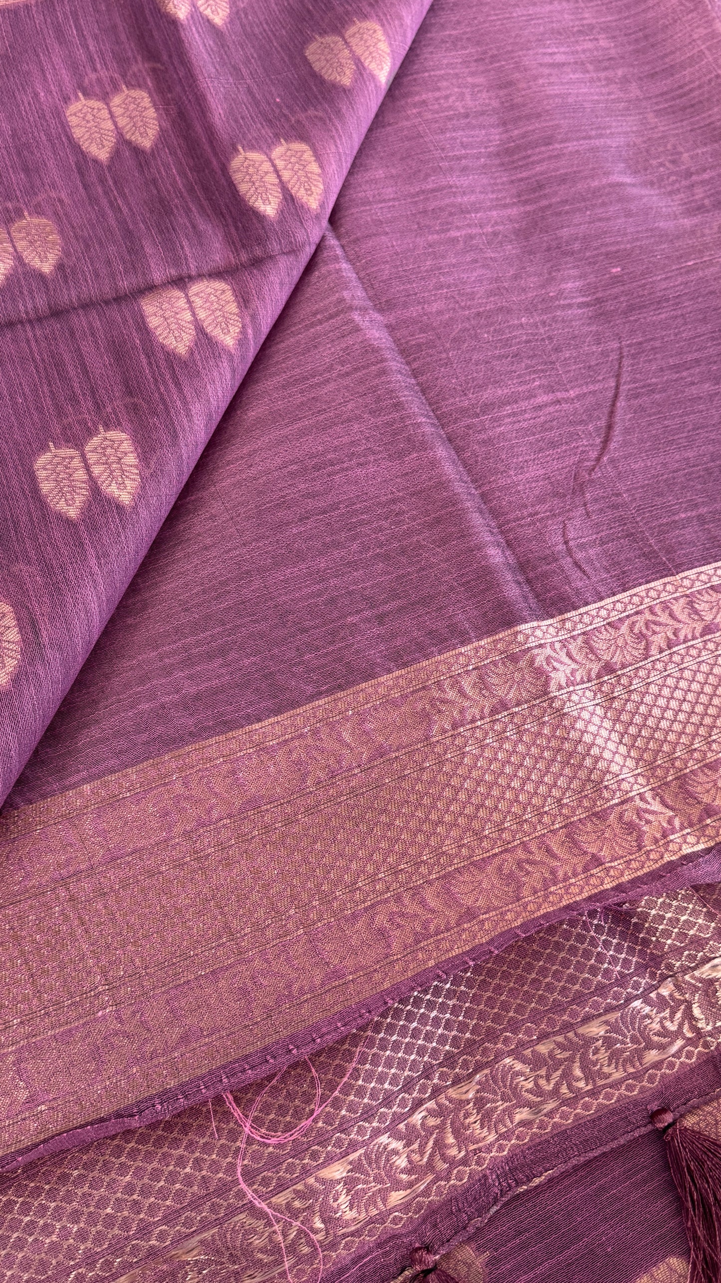 Cotton Silk Saree – Purple with Rose gold Zari border