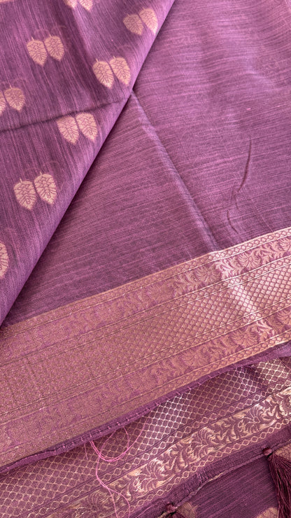 Cotton Silk Saree – Purple with Rose gold Zari border