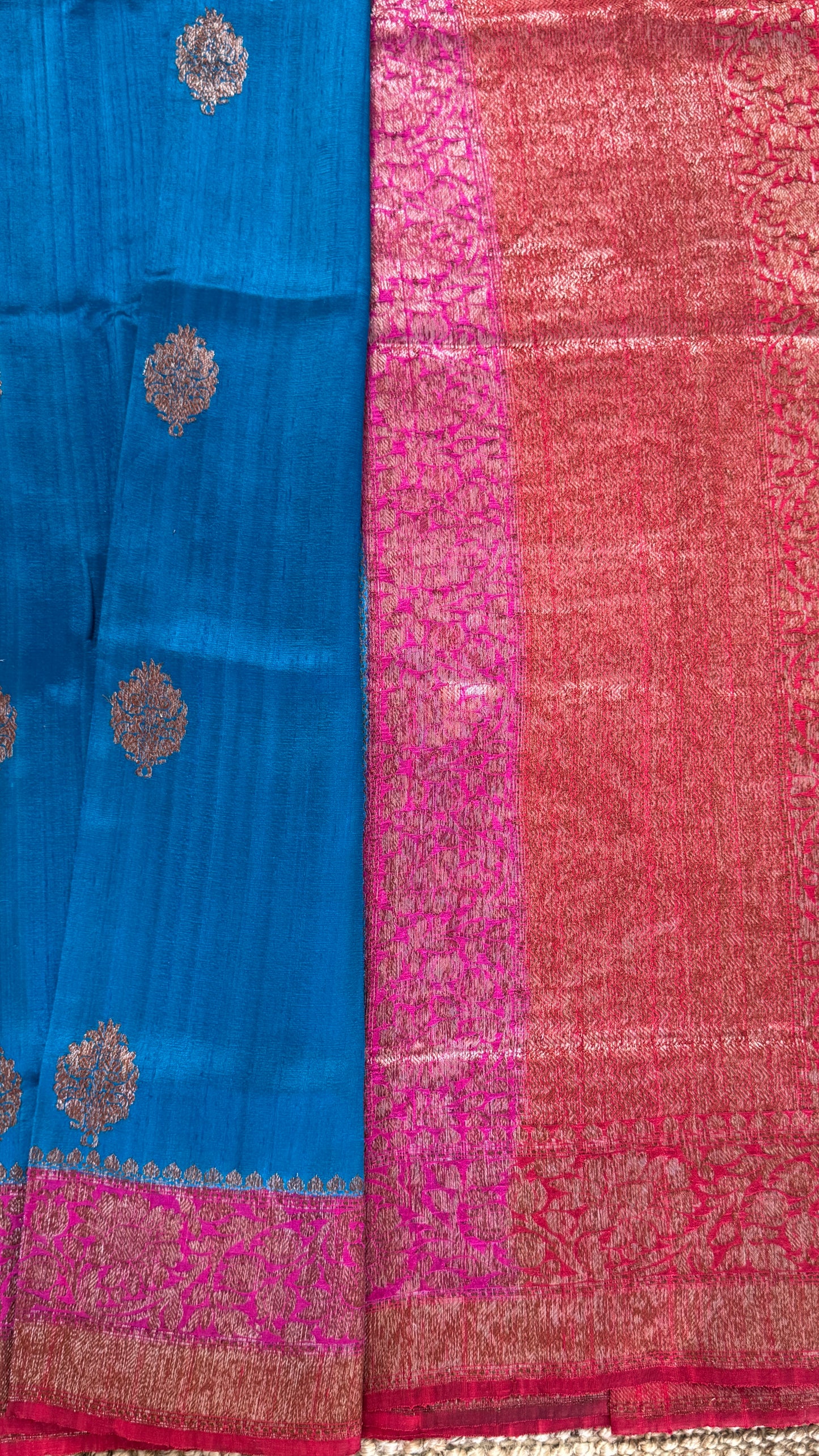 Pure Tussar Banarasi Silk Handloom-Blue|Silk Mark Certified