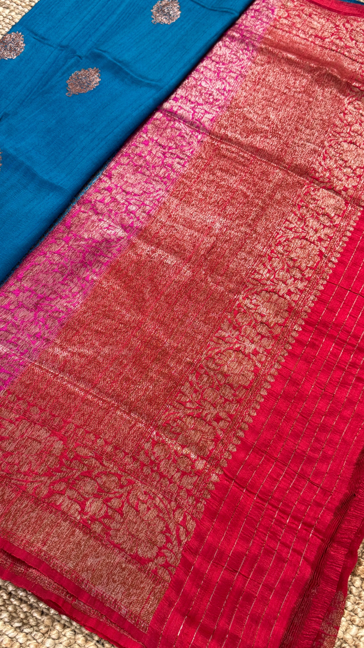 Pure Tussar Banarasi Silk Handloom-Blue|Silk Mark Certified