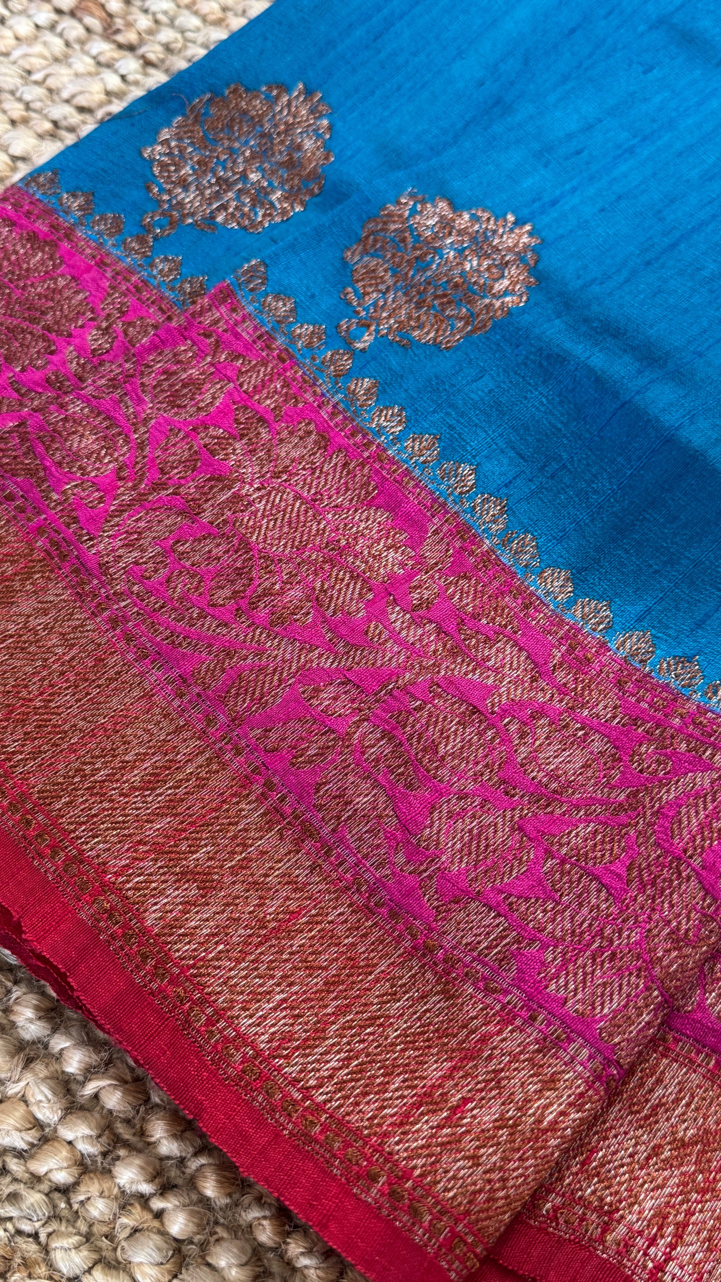 Pure Tussar Banarasi Silk Handloom-Blue|Silk Mark Certified