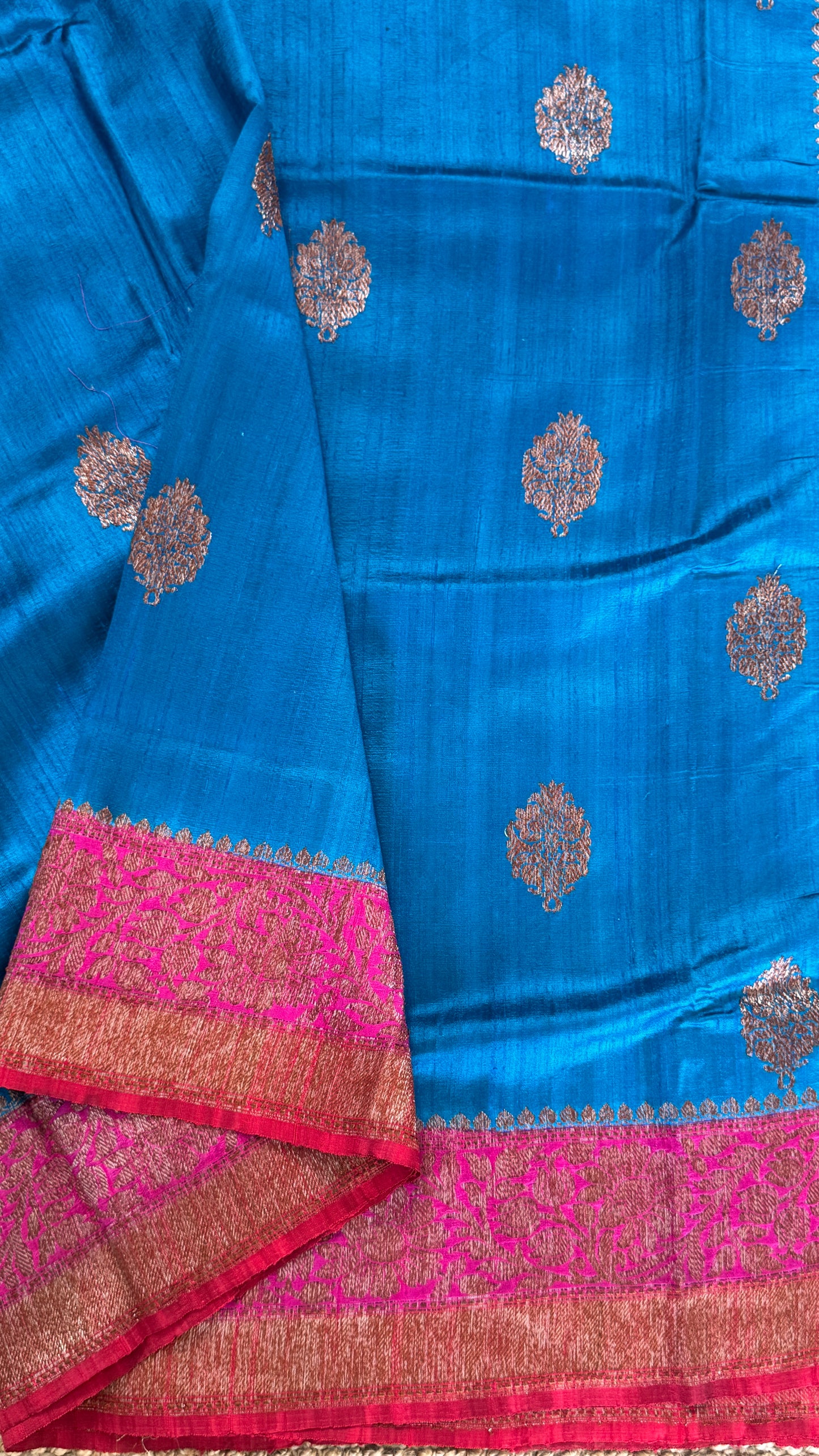 Pure Tussar Banarasi Silk Handloom-Blue|Silk Mark Certified