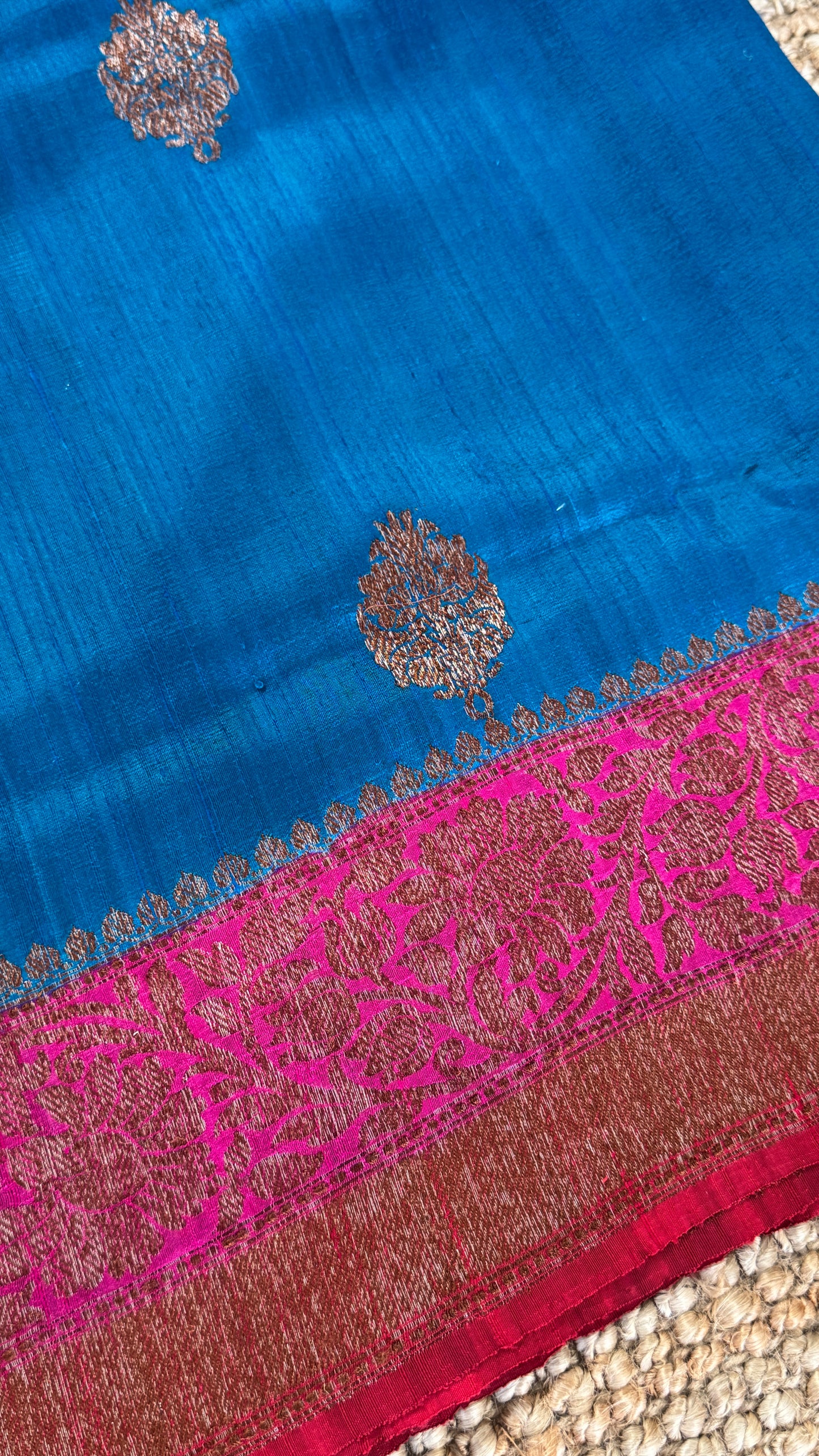 Pure Tussar Banarasi Silk Handloom-Blue|Silk Mark Certified