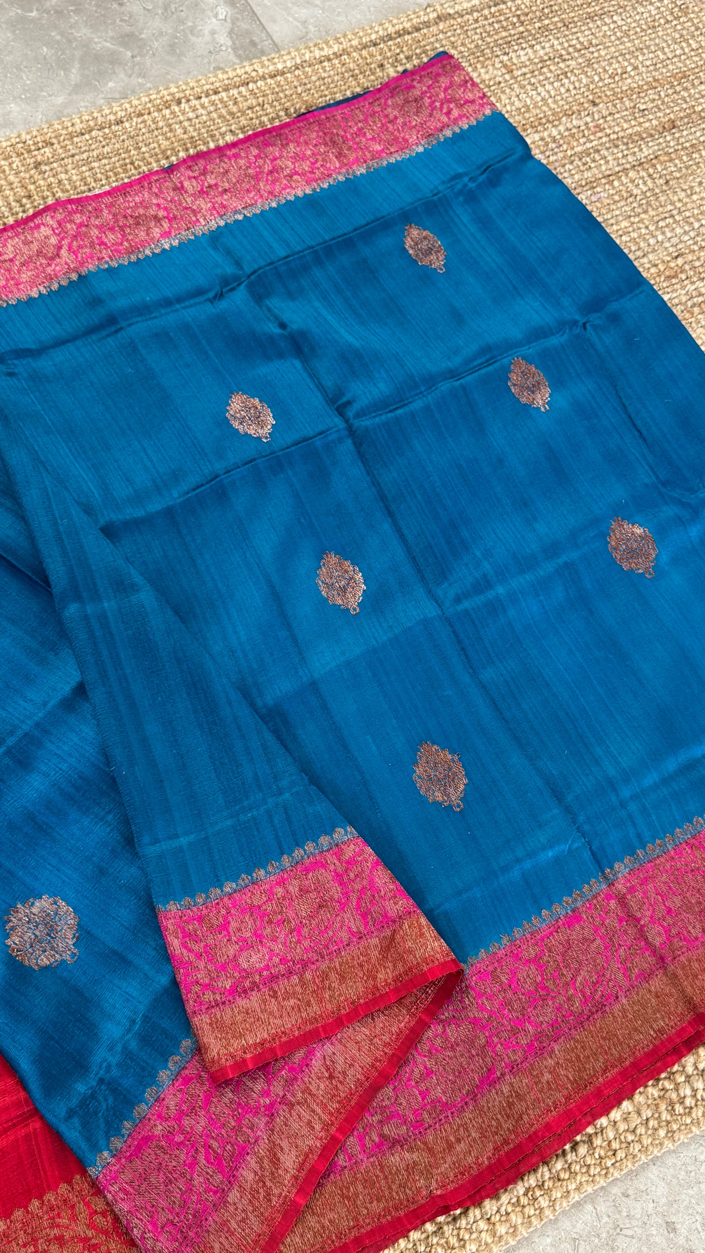 Pure Tussar Banarasi Silk Handloom-Blue|Silk Mark Certified