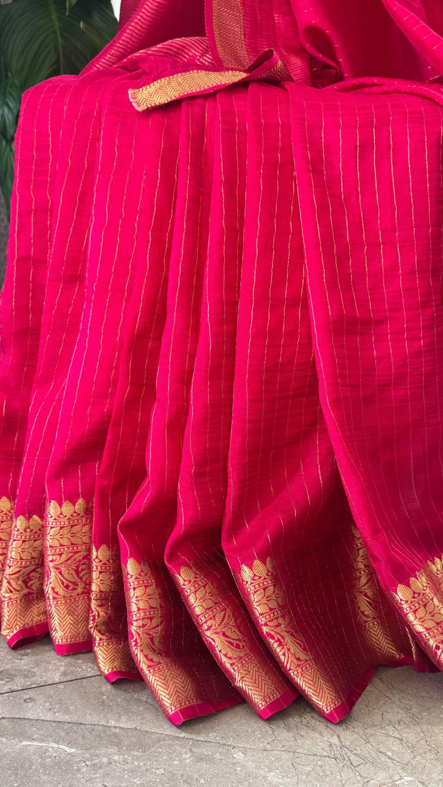 Crepe silk saree – Hot Pink