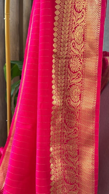 Crepe silk saree – Hot Pink