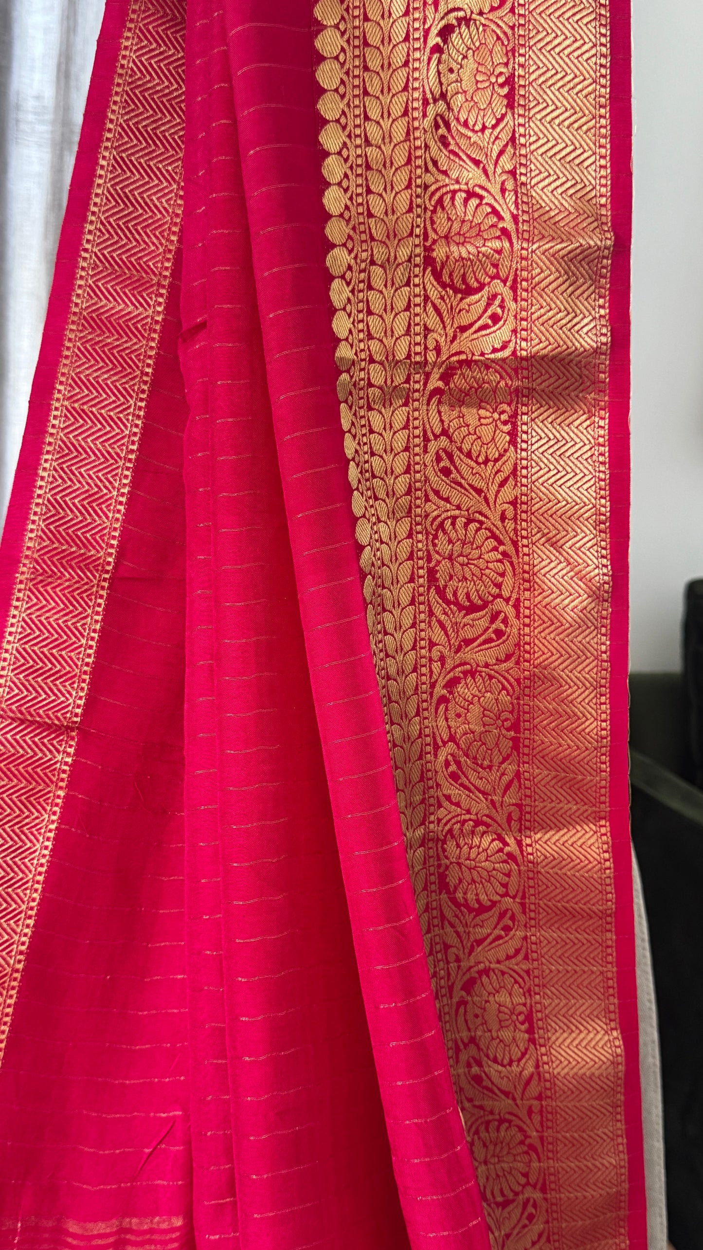 Crepe silk saree – Hot Pink