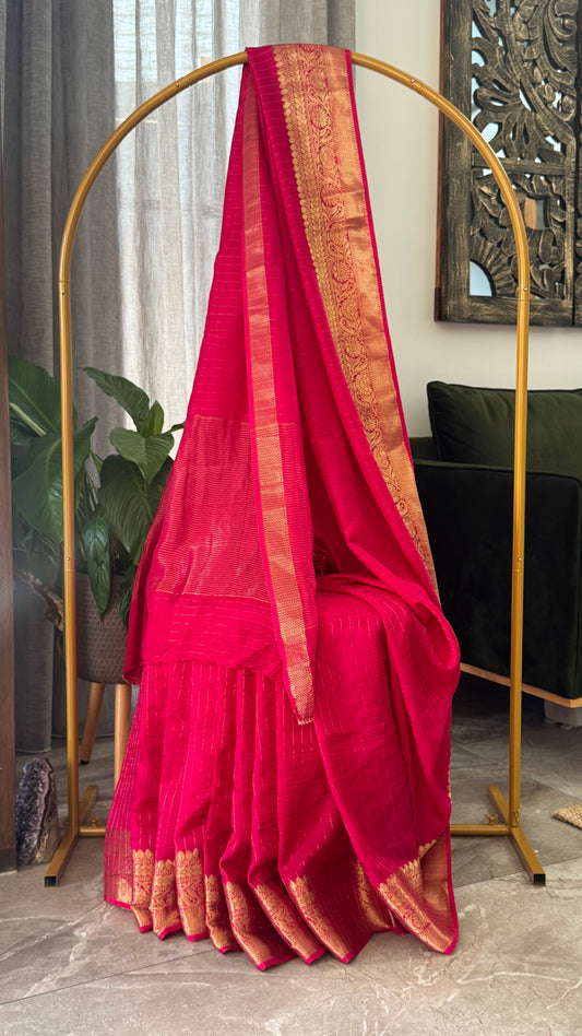 Crepe silk saree – Hot Pink