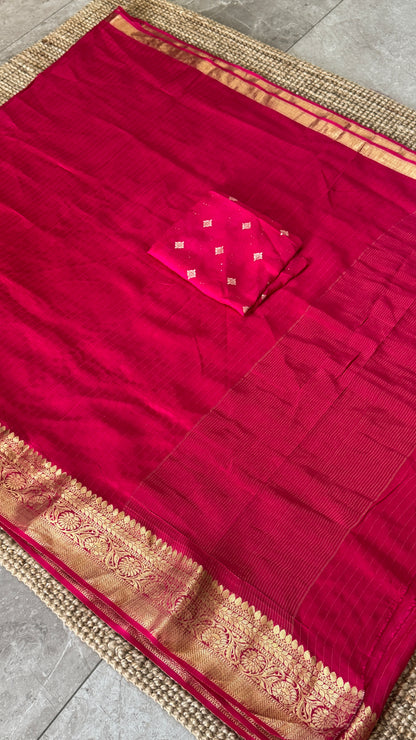 Crepe silk saree – Hot Pink