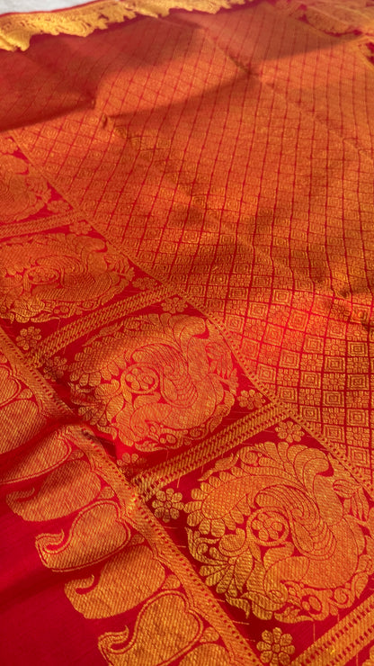 Bridal KANJIVARAM PURE SILK HANDLOOM SAREE in DEEP Red