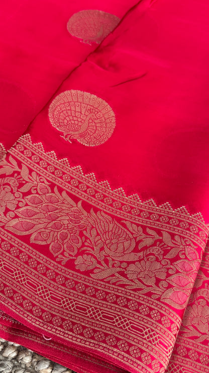 Pure Satin Viscose Silk Banarasi Sarees - Pink