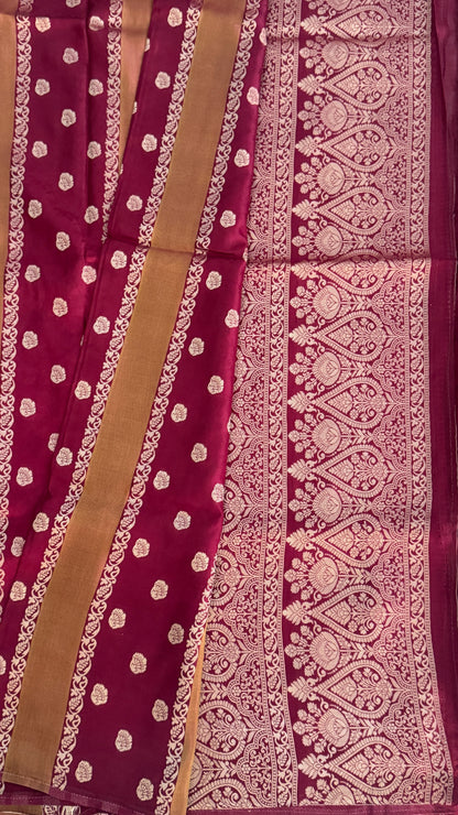 Soft Tissue Silk Saree – Elegant Wine with Intricate Zari Weaving