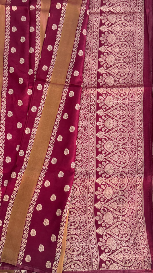 Soft Tissue Silk Saree – Elegant Wine with Intricate Zari Weaving