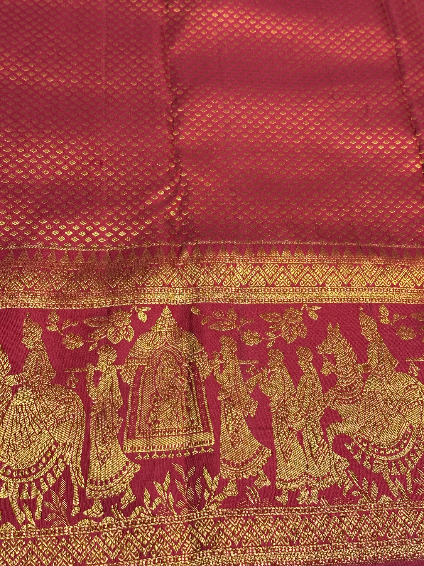 White & Deep Red Bridal Pure Kanchipuram Silk Saree | Silk Mark Certified