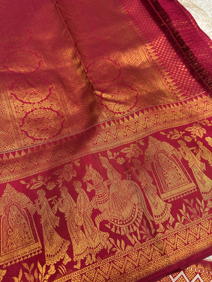 White & Deep Red Bridal Pure Kanchipuram Silk Saree | Silk Mark Certified