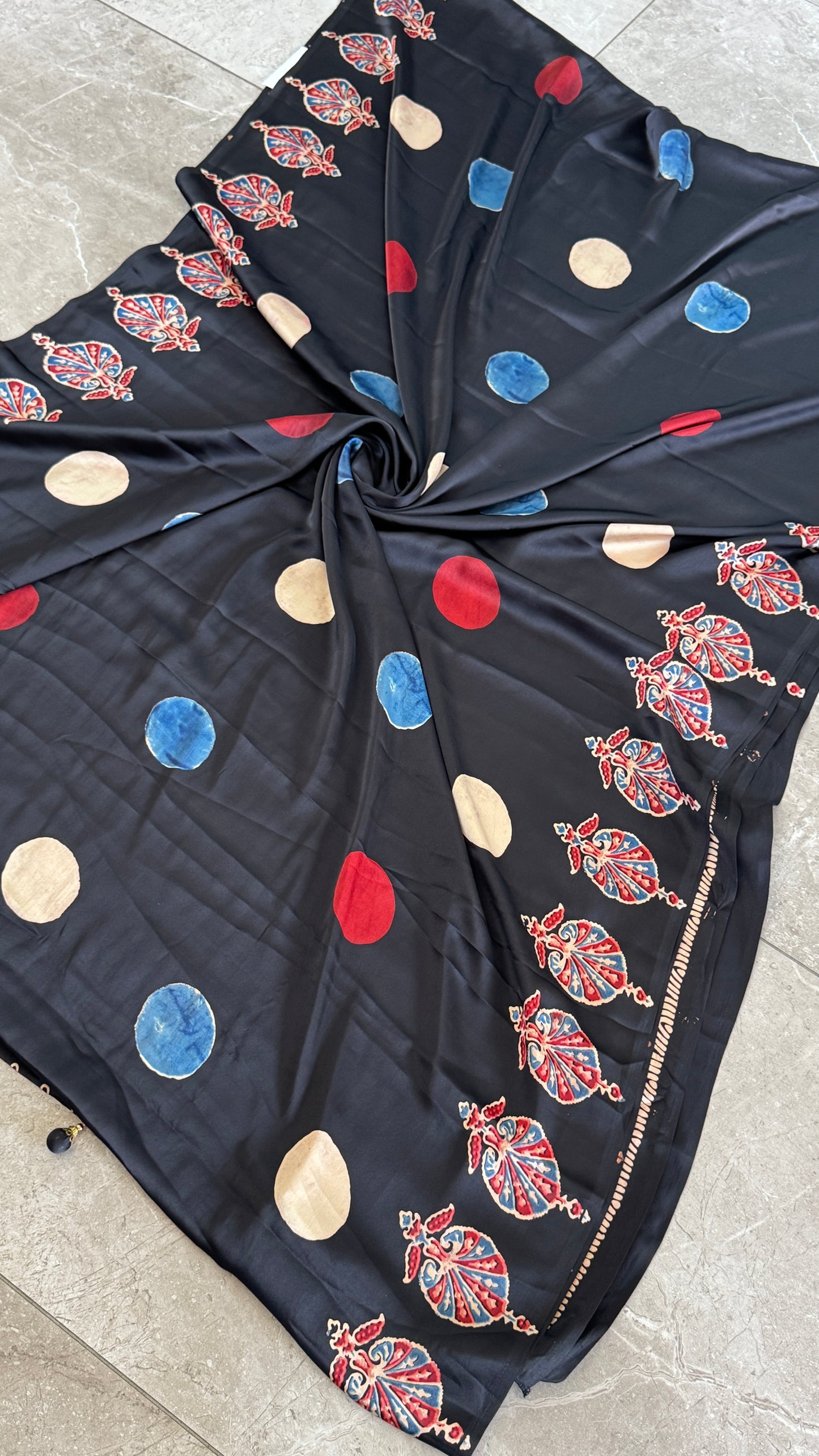 MODAL SILK SAREE WITH DIGITAL AJRAKH PRINTS - BLACK