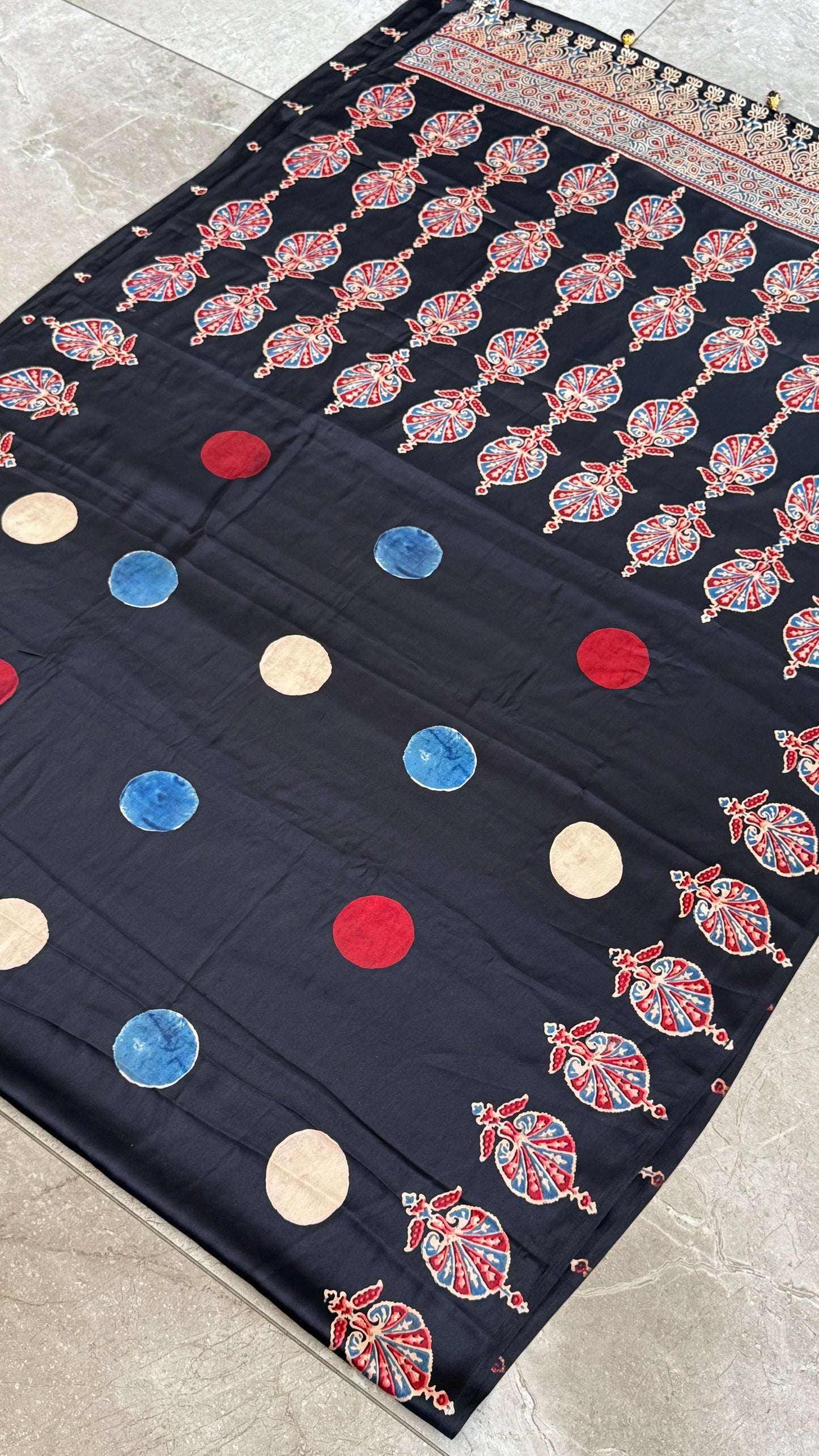 MODAL SILK SAREE WITH DIGITAL AJRAKH PRINTS - BLACK