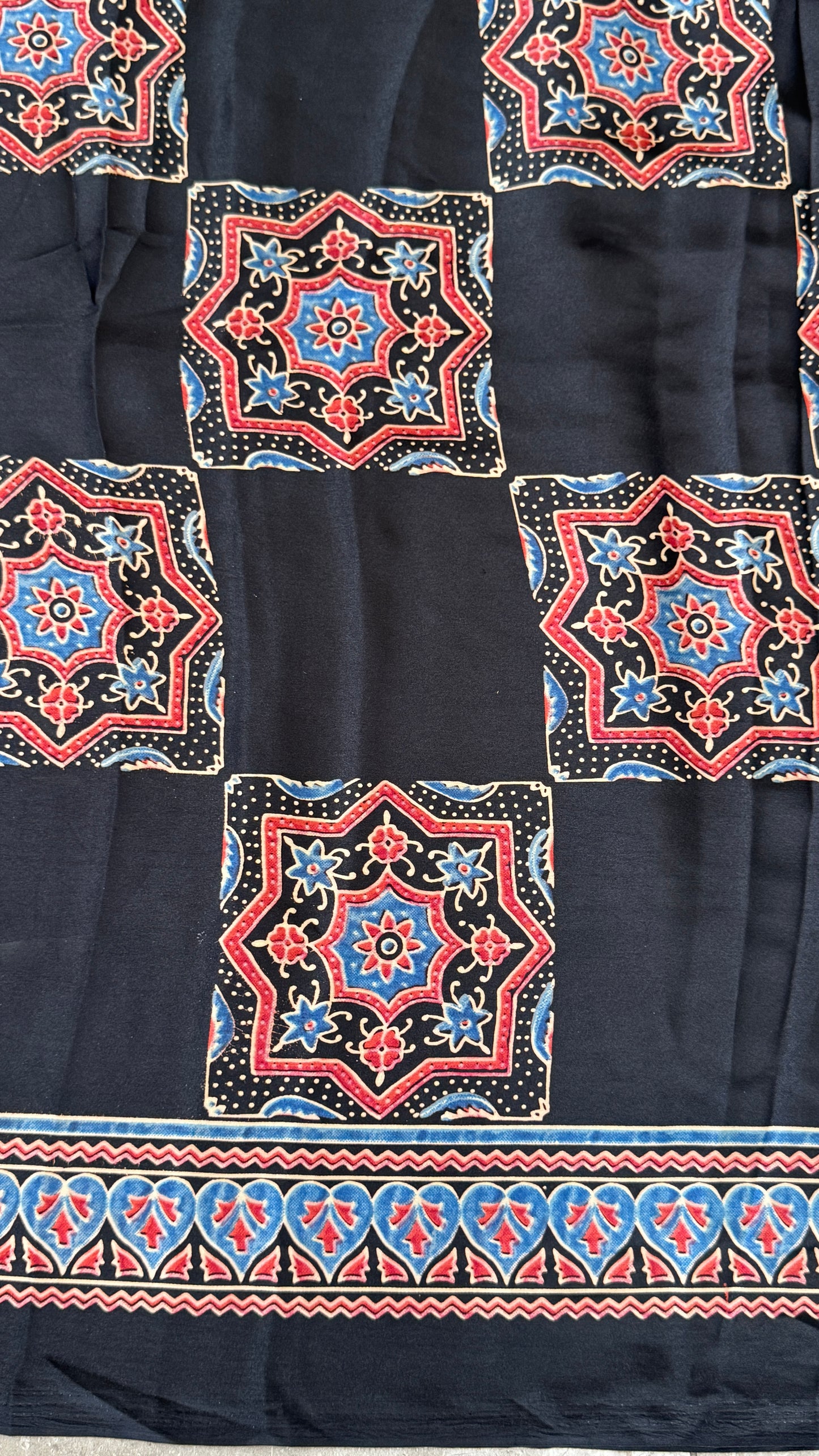MODAL SILK SAREE WITH DIGITAL AJRAKH PRINTS - BLACK