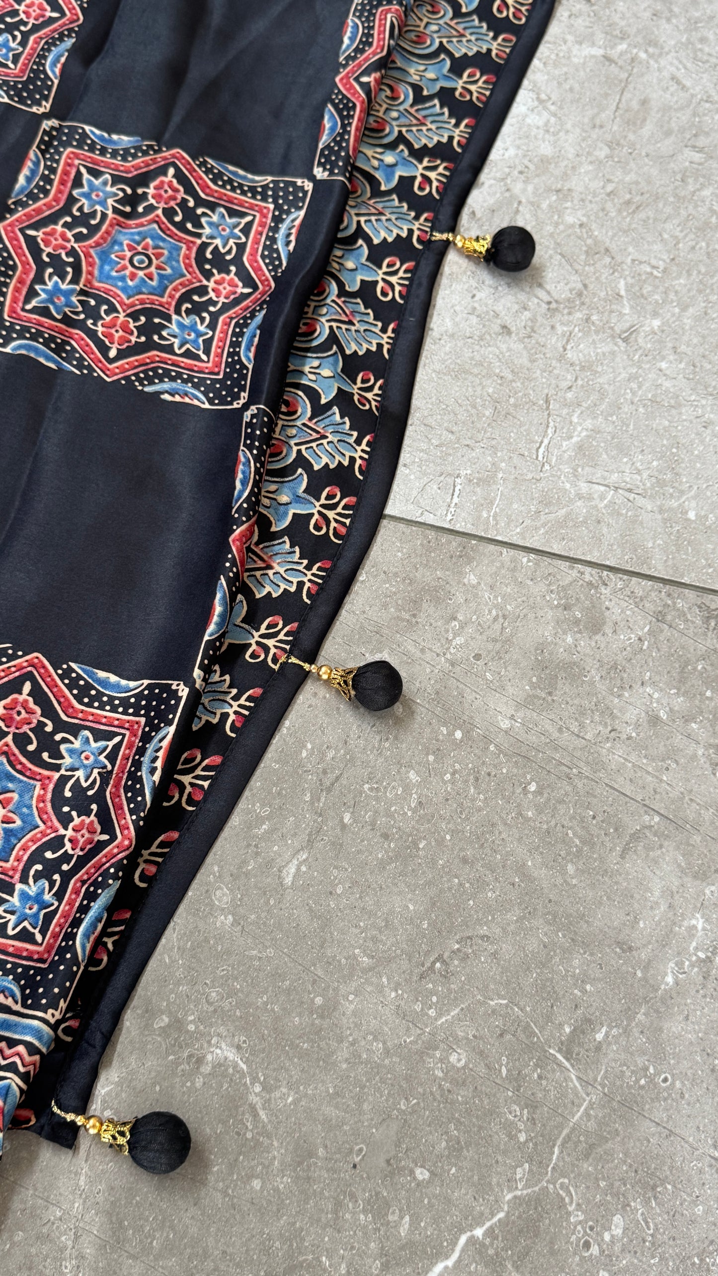 MODAL SILK SAREE WITH DIGITAL AJRAKH PRINTS - BLACK