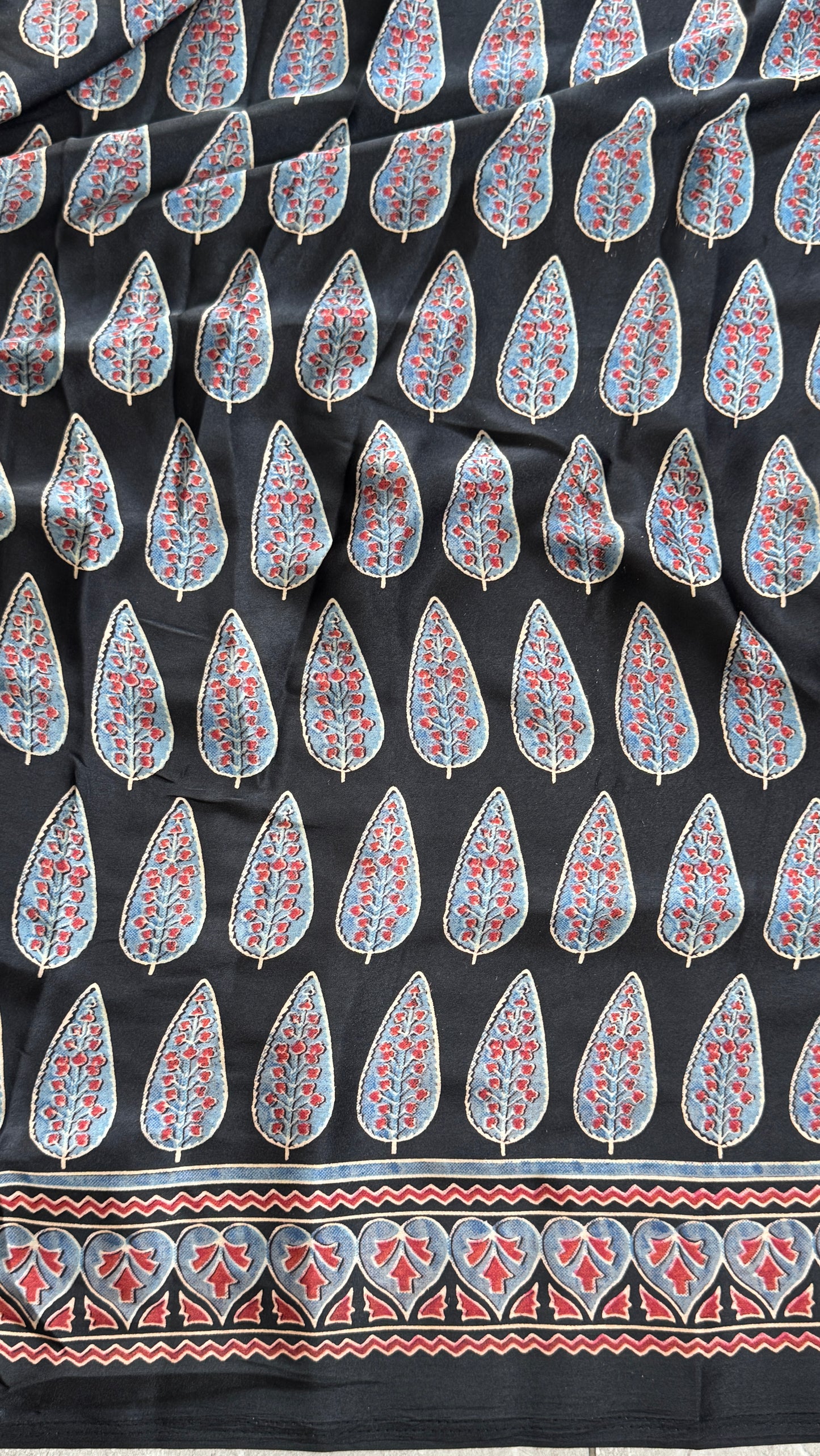MODAL SILK SAREE WITH DIGITAL AJRAKH PRINTS - BLACK
