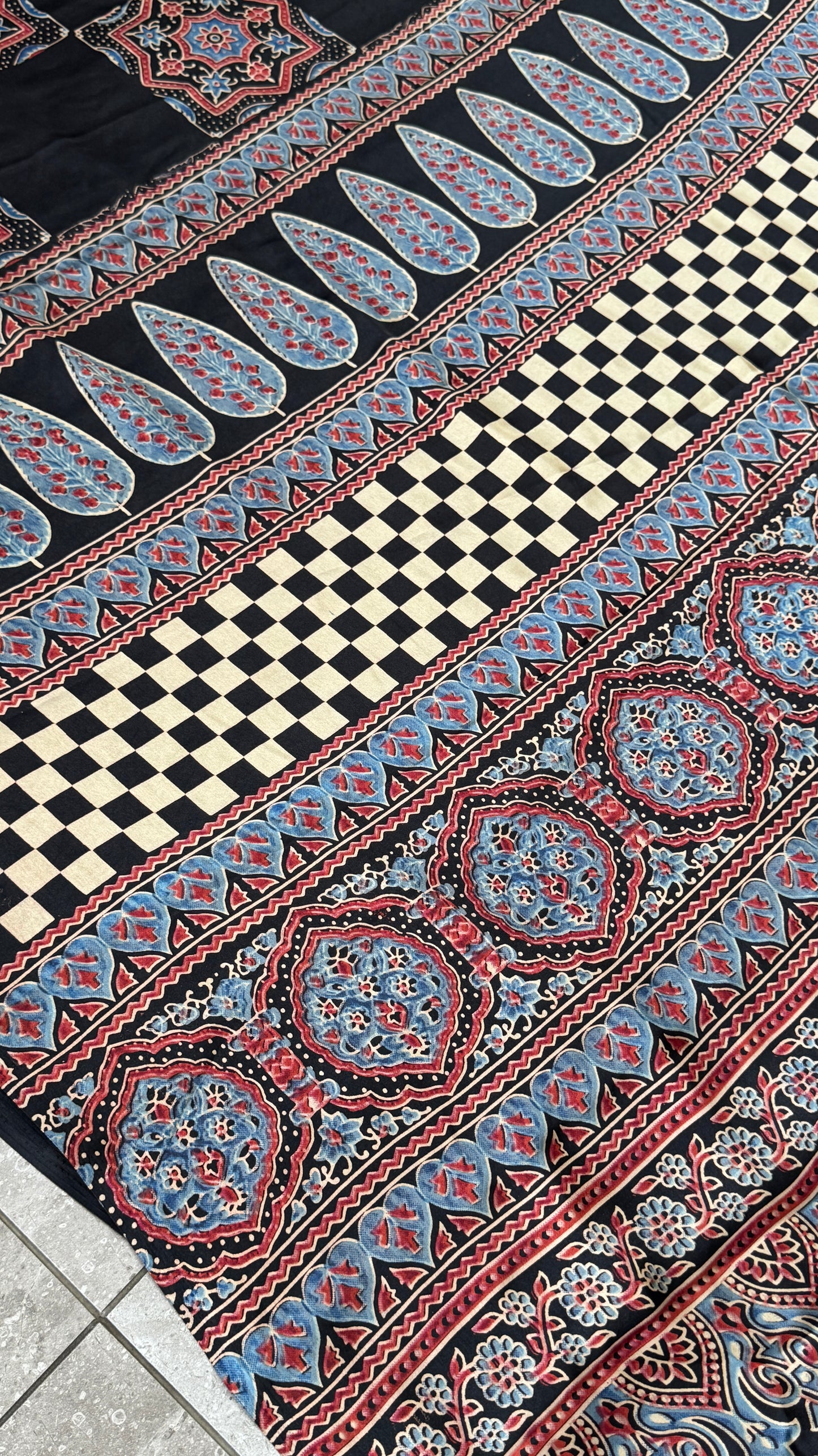 MODAL SILK SAREE WITH DIGITAL AJRAKH PRINTS - BLACK