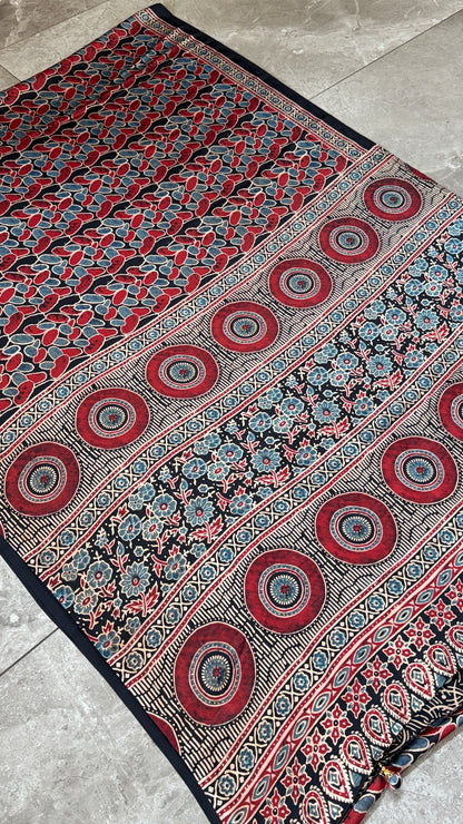 MODAL SILK SAREE WITH DIGITAL AJRAKH PRINTS