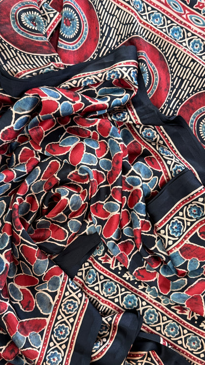 MODAL SILK SAREE WITH DIGITAL AJRAKH PRINTS