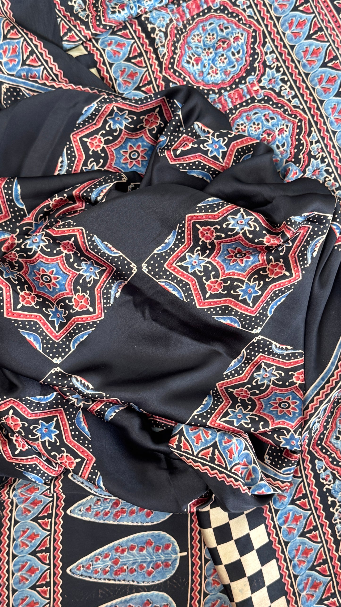 MODAL SILK SAREE WITH DIGITAL AJRAKH PRINTS - BLACK