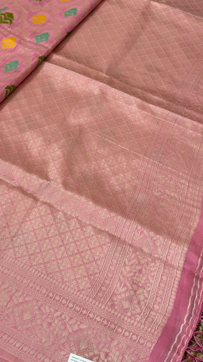 Cotton Silk Saree – Baby Pink with Meenakari Detailing and Gold Zari border