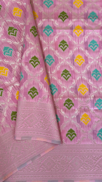 Cotton Silk Saree – Baby Pink with Meenakari Detailing and Gold Zari border