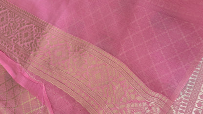 Cotton Silk Saree – Baby Pink with Meenakari Detailing and Gold Zari border