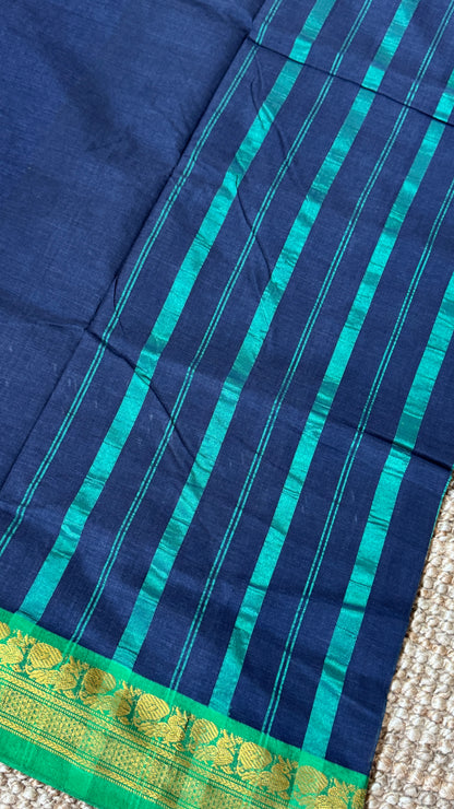 Chettinad Cotton Sarees - Blue with Green border
