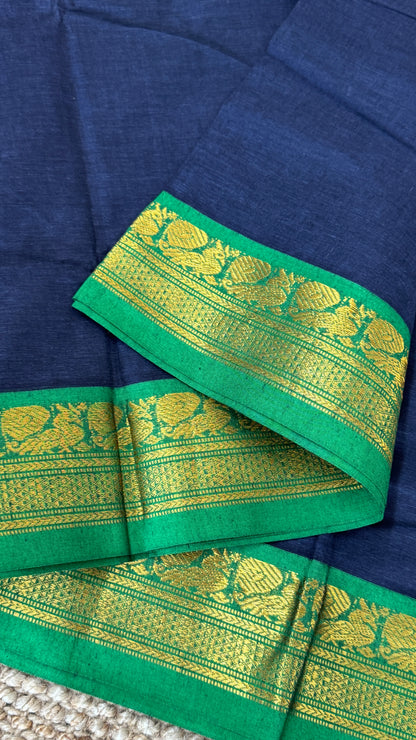 Chettinad Cotton Sarees - Blue with Green border