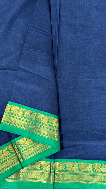 Chettinad Cotton Sarees - Blue with Green border