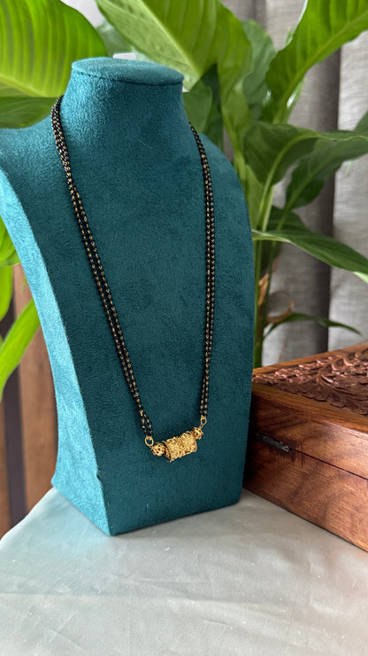 Long Mangalsutra with Gold-Coated Pendant – Traditional Black Bead Necklace