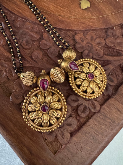 Long Mangalsutra with Gold Pendant – Traditional Black Bead Necklace