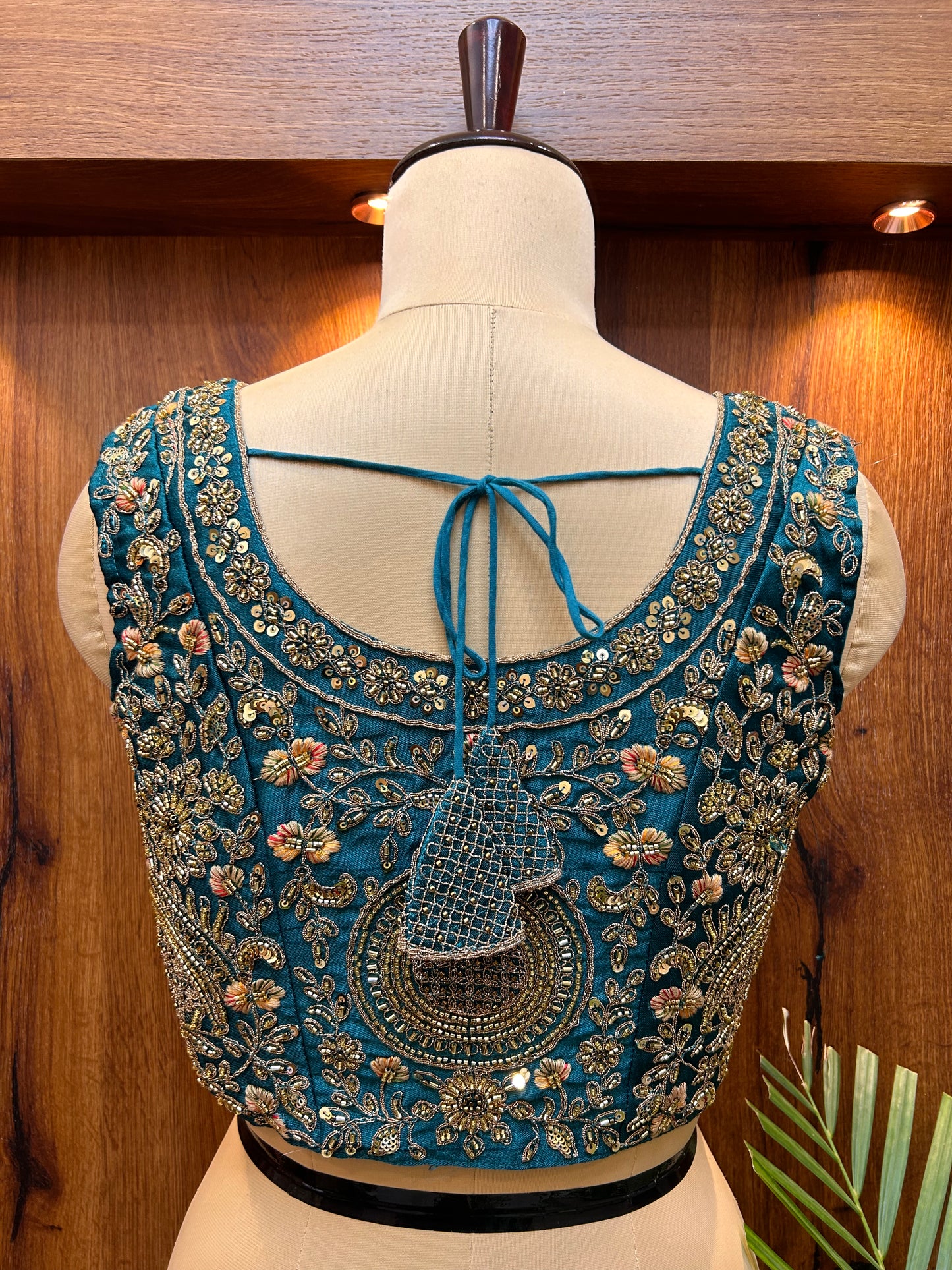 Teal Blue Hand-Embroidered Designer Blouse