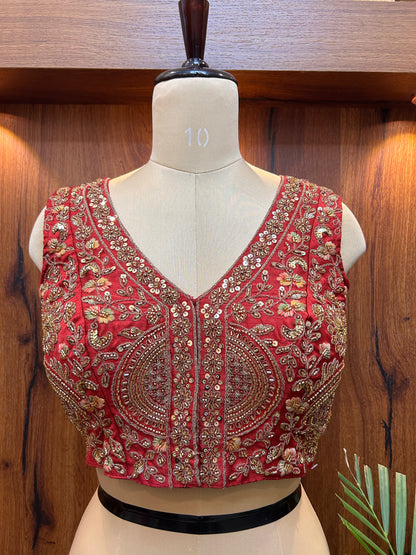 Ruby Red Hand-Embroidered Designer Blouse