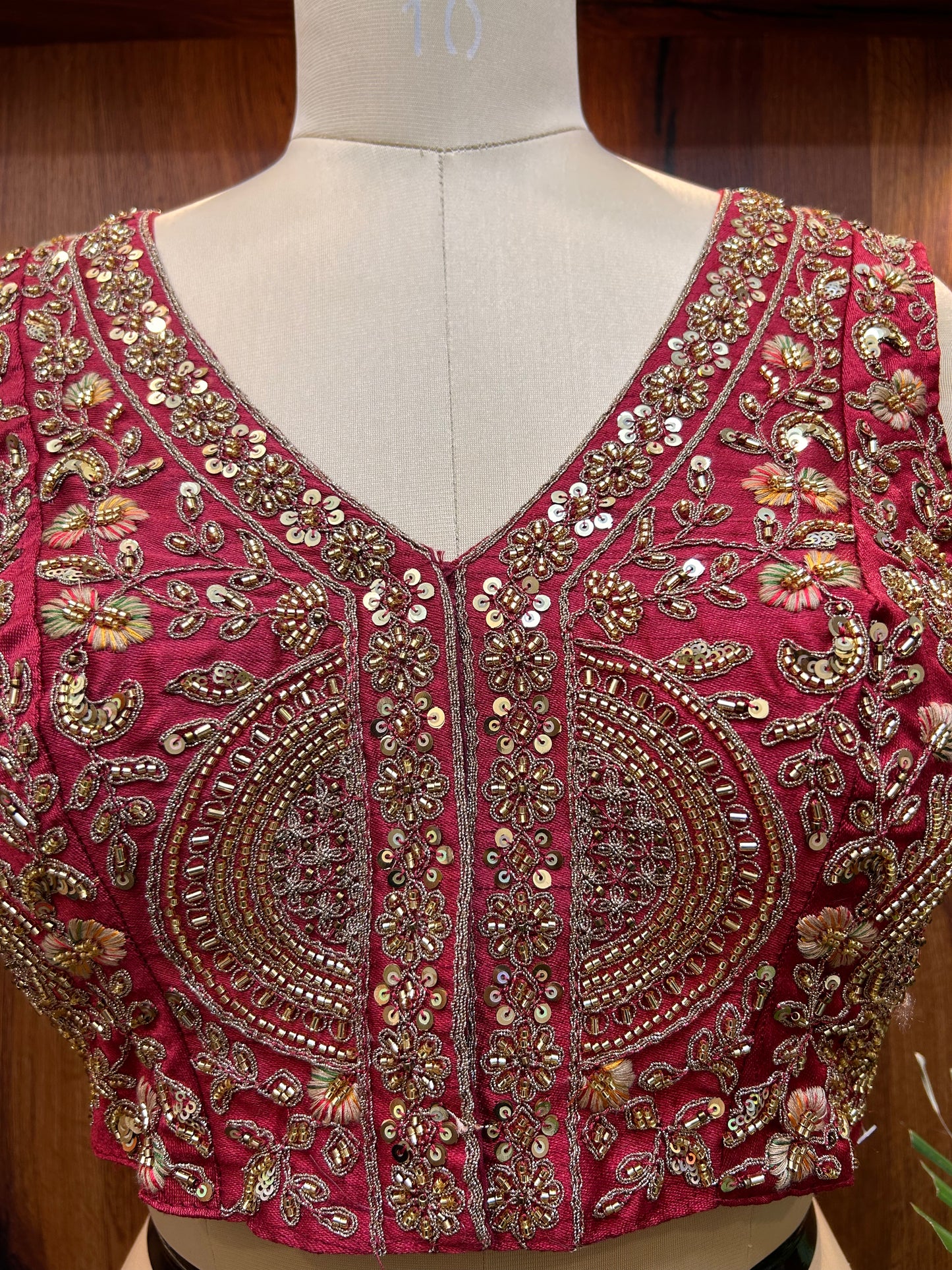 Ruby Red Hand-Embroidered Designer Blouse