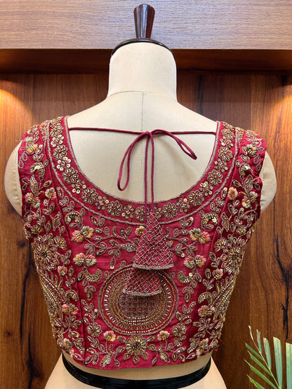 Ruby Red Hand-Embroidered Designer Blouse
