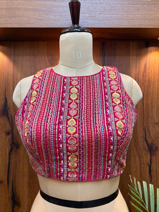 Magenta Pink Embroidered Designer Blouse