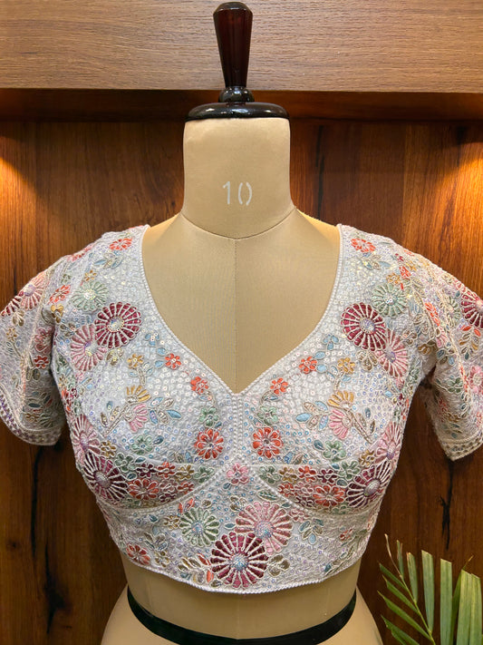 Ivory Pearl Hand-Embroidered Designer Blouse