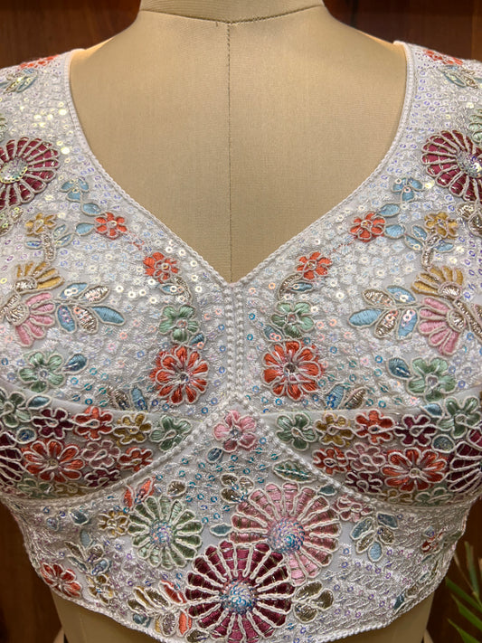 Ivory Pearl Hand-Embroidered Designer Blouse