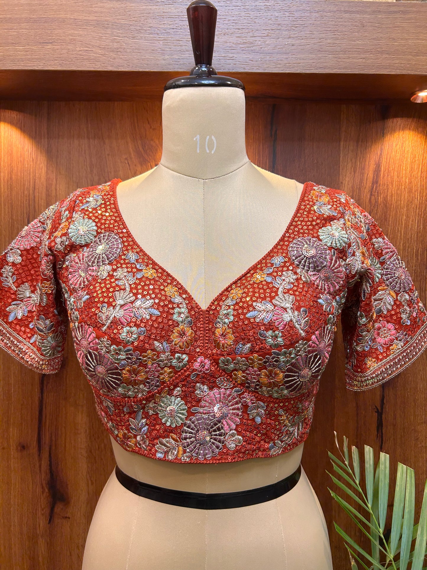 Rust Orange Floral Hand-Embroidered Designer Blouse