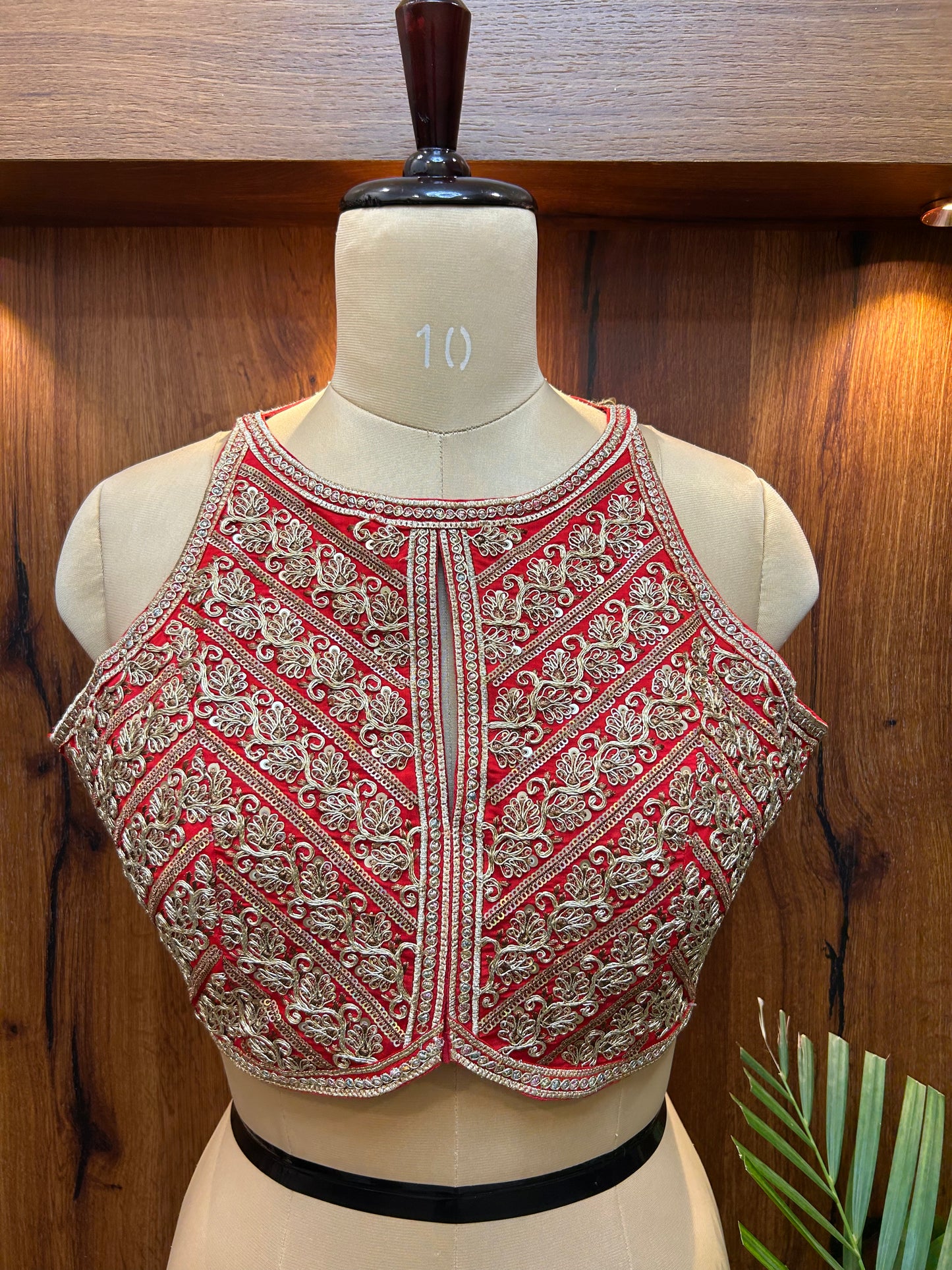 Red & Antique Gold Embroidered Designer Blouse