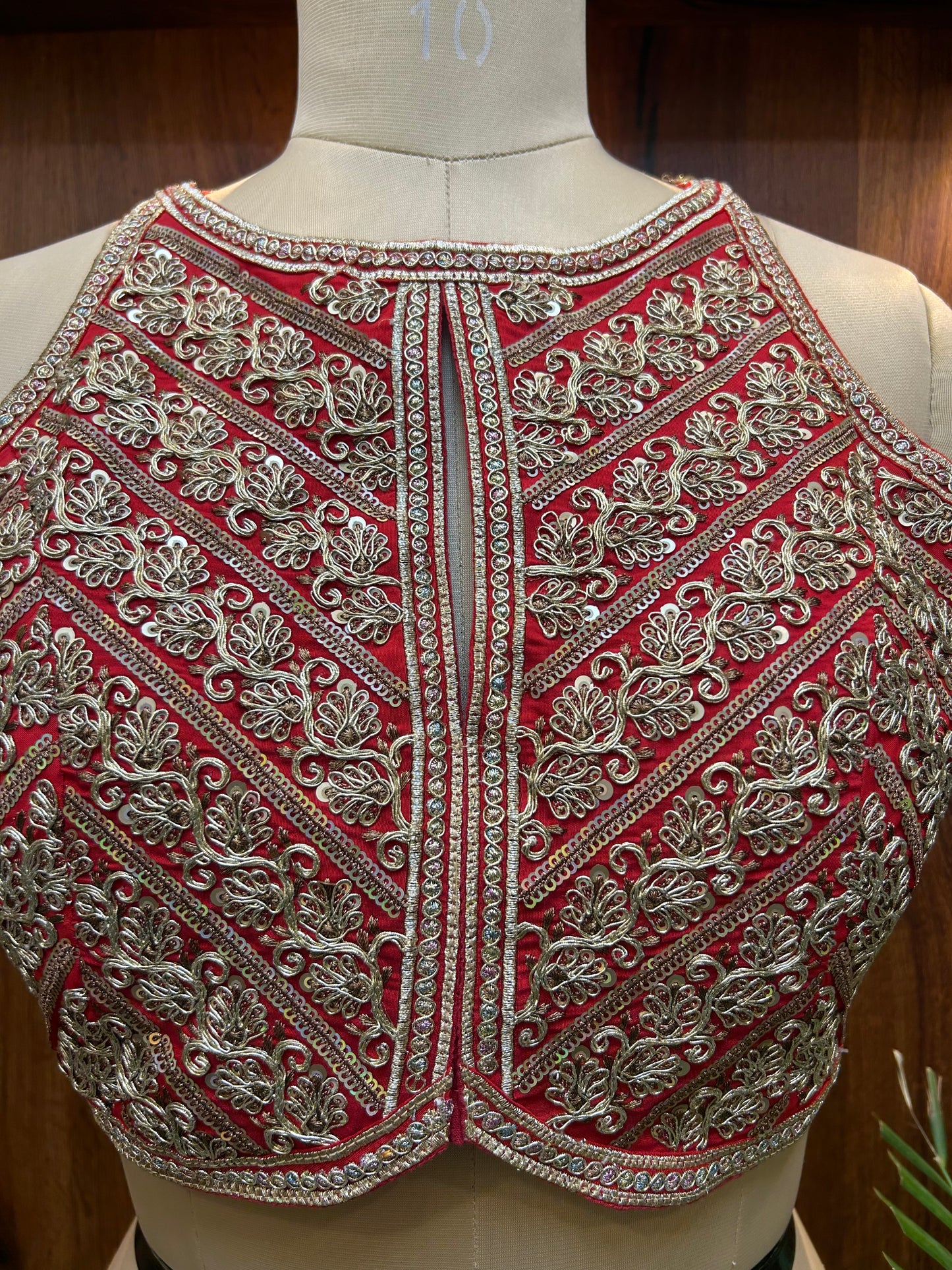 Red & Antique Gold Embroidered Designer Blouse